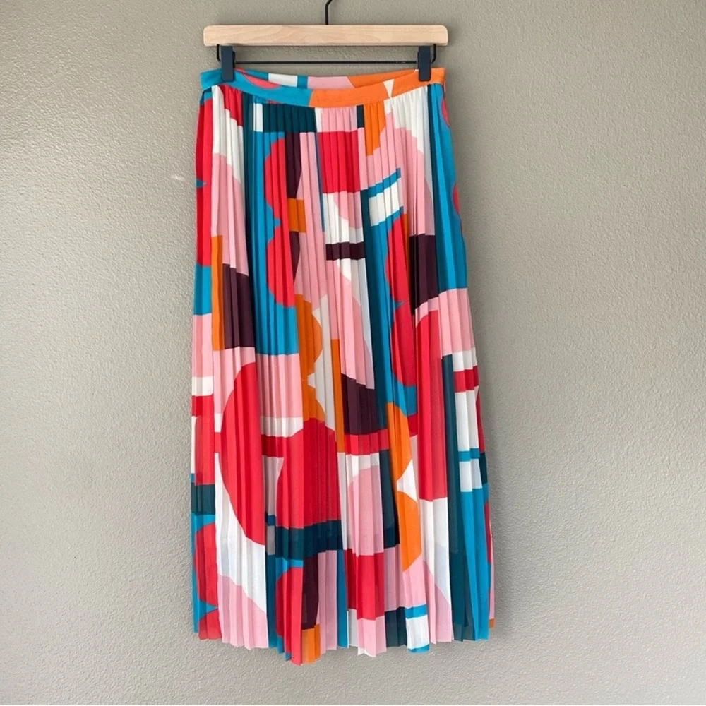 Anthropologie Maeve Auriele pleated midi skirt abstract printed - Picture 2 of 11